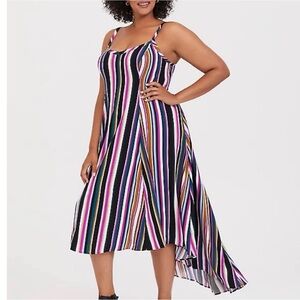 Striped A-Line Spaghetti Strap Dress in Multi-Color
